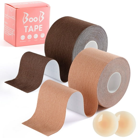 Replace Your Bra-Instant Breast Tape Waterproof Non-woven Sticky Bra Sticky Tape for Breast Lift Size from A to G Cup ，Breast Lift Tape, 2 Nipple Cover,2 Pack