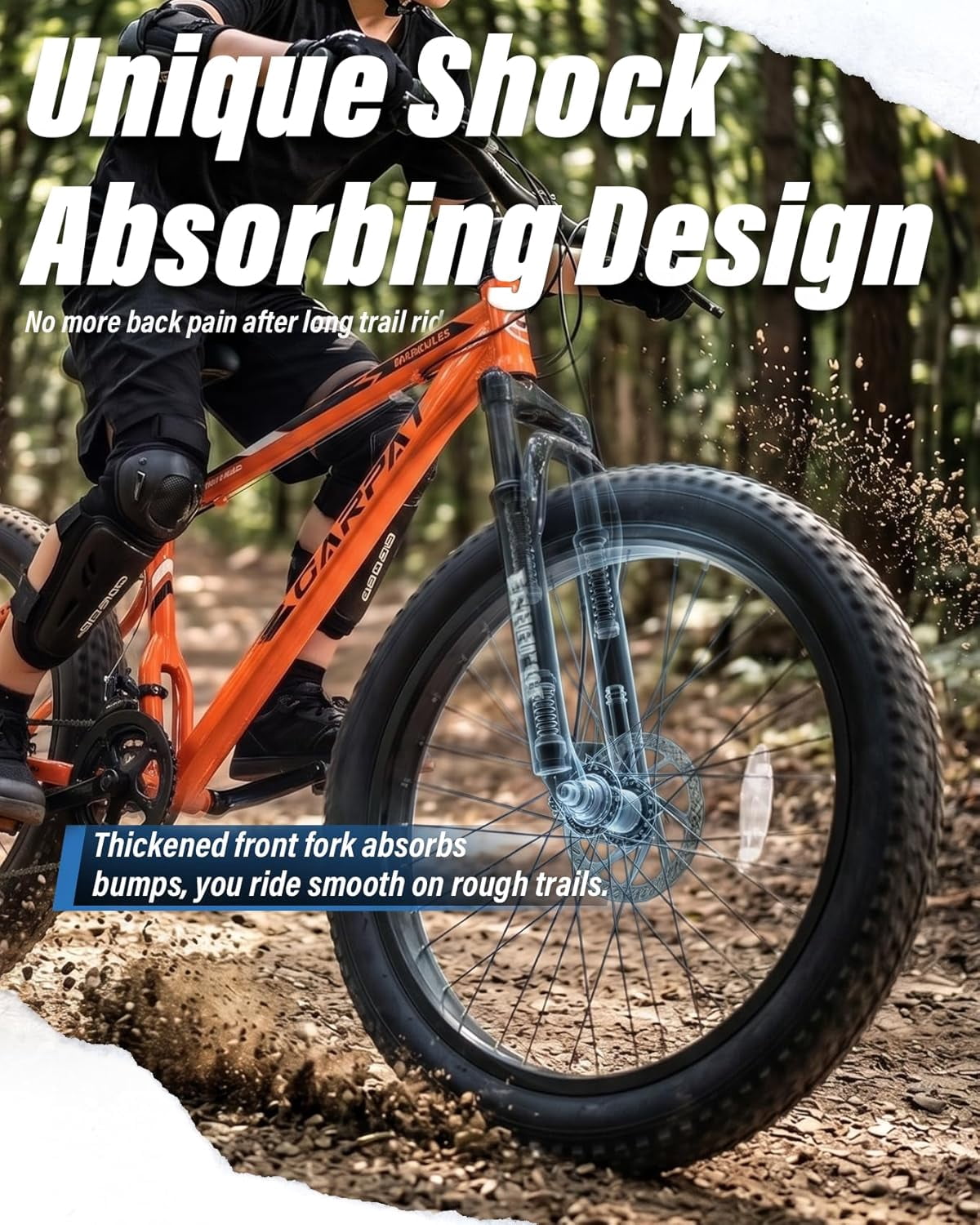 24 inch Fat Tire Mountain Bike, Outdoor Cycling Bike with 7-Speed for Boys Girls, High Carbon Steel Frame, Dual Disc Brake, Wide Tires, Suspension Fork, Anti-Slip Bikes, Orange