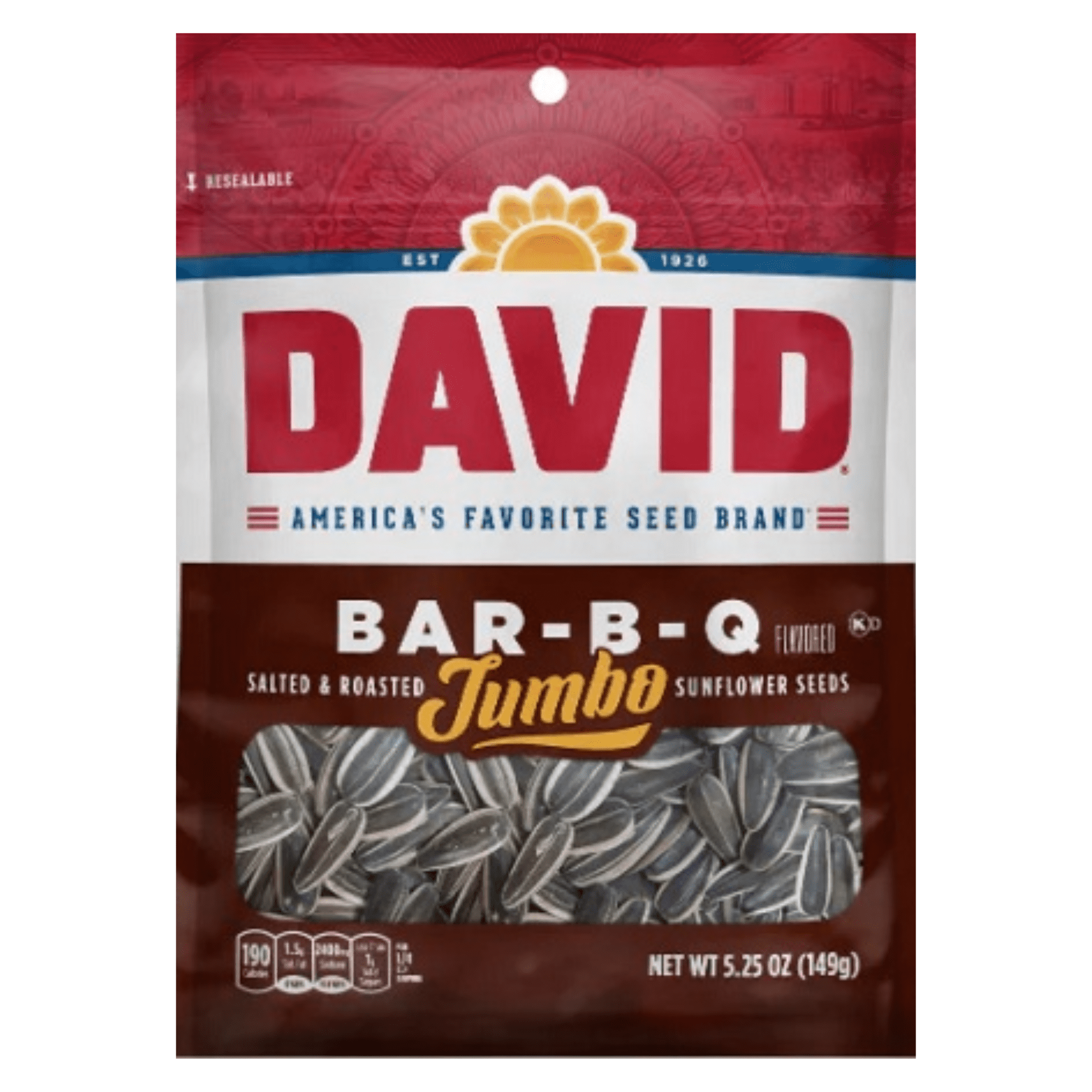 DAVID Seeds BBQ ROASTED & SALTED Jumbo Sunflower Seeds, Keto Friendly Snack, 5.25 Ounce Bags, (BOX OF 12) DELICIOUS READY TO EAT