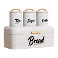 thumbnail image 1 of Caja de pan con botes de cocina y mango de madera, juego de latas de pan resistentes Blanco, 1 of 9