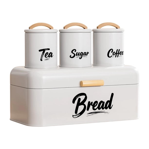 Juego de caja de pan con recipientes de cocina, juego de latas de pan portátiles multifuncionales Blanco