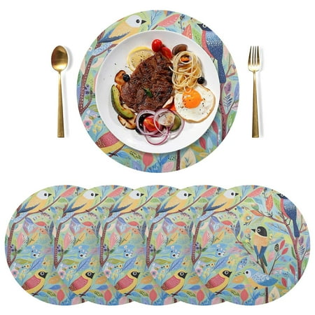 

Round Placemats Plate Mats 15 Inch Non-Slip Heat Resistant Washable PVC Set Table Decoration for Kitchen Dining A Vibrant Birds