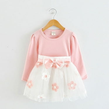 Kayannuo Toddler Dress Winter Fall Dresses Toddler Kids Baby Girls Long Sleeve Tulle Patchwork Flower Bow Dresses Clothes