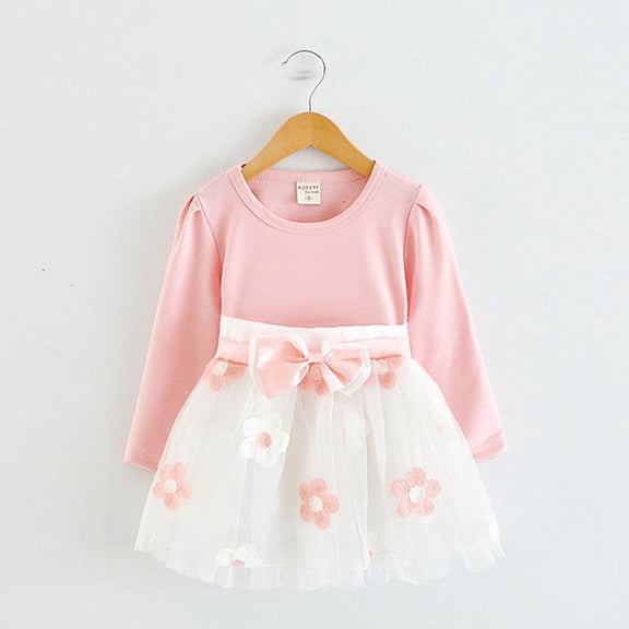 Kayannuo Toddler Dress Winter Fall Dresses Toddler Kids Baby Girls Long Sleeve Tulle Patchwork Flower Bow Dresses Clothes