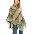 thumbnail image 5 of Women's Zig-Zag Knit Tassel Fringed Pullover Poncho Sweater Cape Shawl Wrap Green, 5 of 8