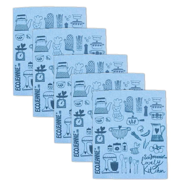 Paquete de 5 toallas de papel reutilizables, toallas de cocina suecas que no rayan, paños de esponja de celulosa súper absorbentes, biodegradables, aptas para lavavajillas, sin olor