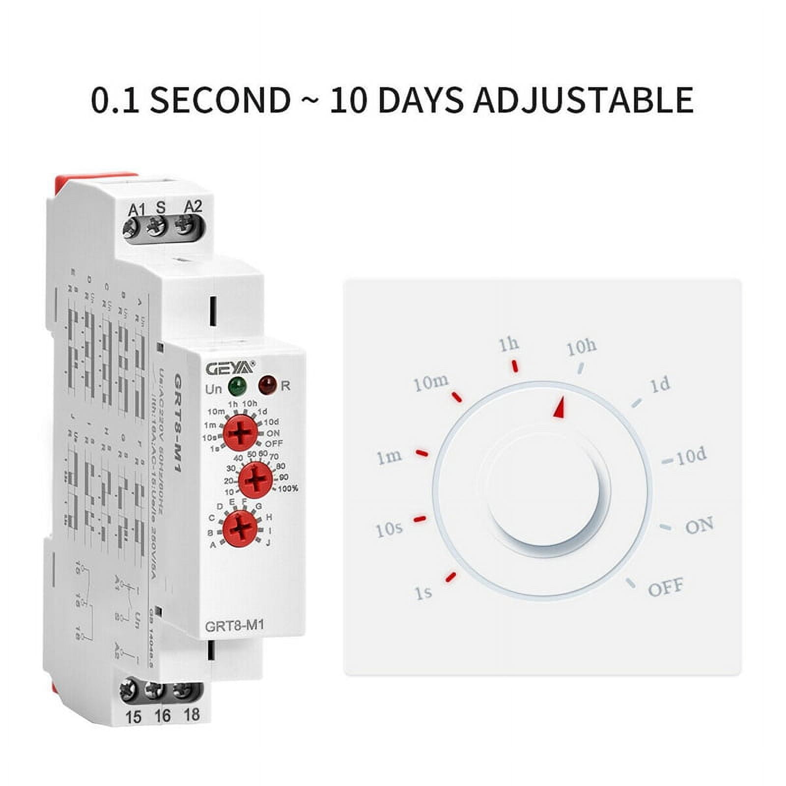 4X  GRT8-M1 On Off Time Delay Relay 16A AC/DC12V-240V Multifunction Din Rail Automatic Timer Relay