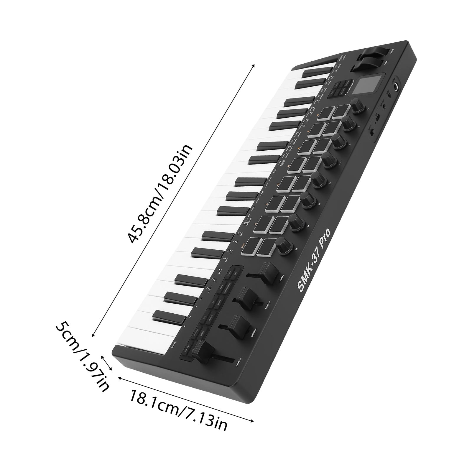 Backlit drum pad Keyboard M- 37 Key MIDI Keyboard Controller with 16 RGB Pads 8 Knobs 4 Faders Synthesizer Engine BT Wireless for Music Production PC