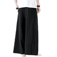 thumbnail image 4 of Lumtrix Mens Cotton Linen Pants Wide Leg Baggy Pants Elastic Waist Casual Summer Beach Palazzo Trousers with Pockets Black 3XL, 4 of 4