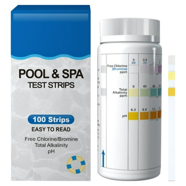 EIMELI 100Pcs Swimming Pool Test Strips 3In1 Spa Water pH Testing Strips Kit Pool and Hot