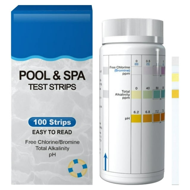 100Pcs Swimming Pool Test Strips 3-In-1 Spa Water pH Testing Strips Kit Pool and Hot Spring Water Tester Strips Paper for Testing Free Chlorine Bromine Total Alkalinity pH