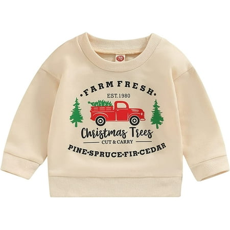 

PIKADINGNIS Merry Christmas Sweatshirt for Baby Funny Letter Print Long Sleeve Pullover Shirt Tops Casual Fall Winter Clothes