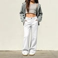 thumbnail image 3 of Ticikt Solid Straight Leg Sweatpants, Partial Elastic Waist Casual Trousers for Boys Girls Fall Winter Daily Outfits,White, 3 of 7
