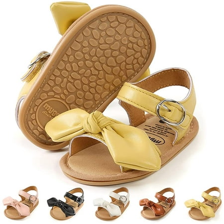Infant Baby Girls Boys Sandals Summer Bowknot Crib Shoes Toddler Pu Leather Flower Soft Rubber Sole Dress Flats First Walker Shoes