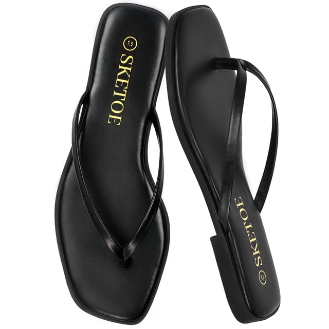 Sandalia SKETOE de punta cuadrada, cuero vegano, ligera, negra