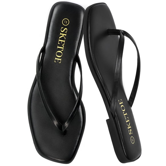Sandalia SKETOE de punta cuadrada, cuero vegano, ligera, negra