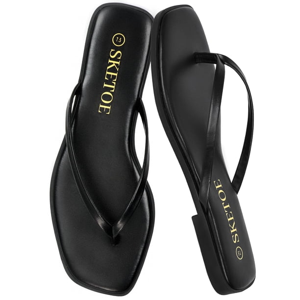 Sandalia SKETOE de punta cuadrada, cuero vegano, ligera, negra