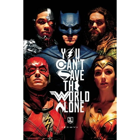 Batman Begins New Movie Poster - Justice League - Movie Poster / Print (You Can't Save The World Alone - Batman, The Flash, Wonder Woman...) (Size: 24