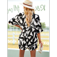 thumbnail image 1 of Conjunto Deportivo Informal de Verano de 2 Piezas con Blusa y Estampado Floral para Mujer, Larga, Botones y Cuello Halter, en y Negro, Talla S, 1 of 10