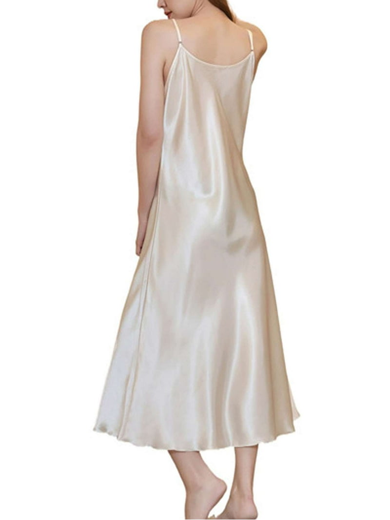 LAVA. Lava Womens Long Slip Dress Sexy V Neck Stain Long Nightgowns Plus Size Silk Sleep Dresses (Gold, M), Women's, Size: Medium