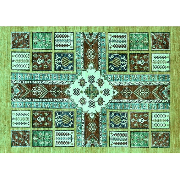 Ahgly Company Machine Washable Indoor Rectangle Abstract Turquoise Blue Modern Area Rugs, 5' x 7'