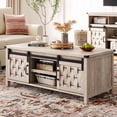 thumbnail image 3 of 47 Inch Farmhouse Storage Coffee Table with Sliding Barn Doors and Adjustable Shelves, 3 of 7