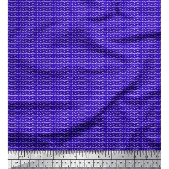 Soimoi Blue polyester Crepe Fabric Lace Border Abstract Fabric Prints By Yard 42 Inch Wide