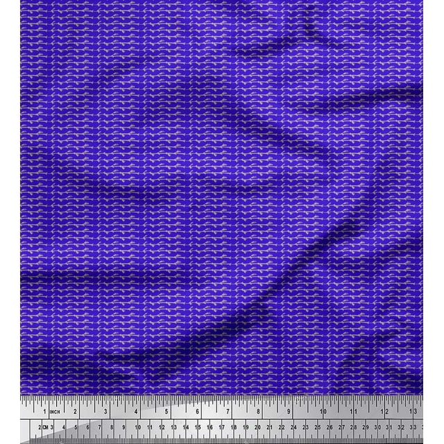 Soimoi Blue polyester Crepe Fabric Lace Border Abstract Fabric Prints By Yard 52 Inch Wide
