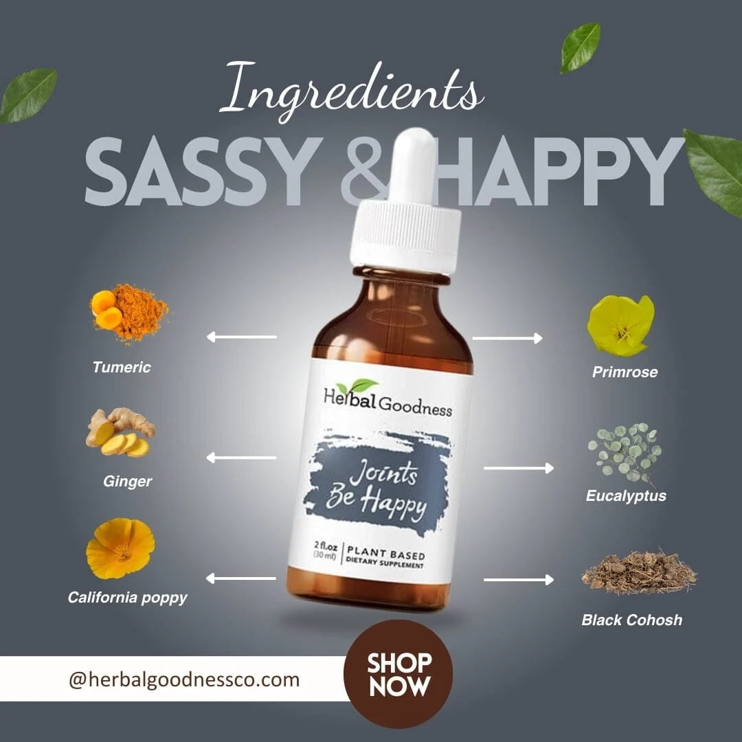 Joints Be Happy - Joint & Bone Support Supplement for Men & Women, Relief, Boswellia, Turmeric, 2fl. oz - Herbal Goodness