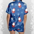 thumbnail image 4 of Two Piece Sets for Women – Pajamas for Women Set Ideal for Travel Nights or Lazy Days Ladies' Casual And Fashionable Snowman Santa Star Christmas Print Silk Satin Short Sleeved Button Pajamas Set, 4 of 5