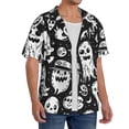 thumbnail image 2 of Vsdgher Black White Spooky Ghosts Men's Cuban Shirt, Hawaiian Shirts, Business Casual Button Down Shirts, Short Sleeve Shirt-Small, 2 of 5