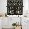 thumbnail image 2 of Spring Watercolor Flower Leaf on Black Curtain Tier and Valance Set 3 Piece, Ethnic Retro Floral Art 3-inch Rod Pocket Window Tier Curtains Valance for Kitchen Living Room, 2 of 9