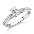 thumbnail image 2 of Gem Stone King 925 Silver and 10K Rose Gold Sky Blue Aquamarine and White Lab Grown Diamond Engagement Ring for Women (0.68 Cttw, Oval 6X4MM, Gemstone March Birthstone, Size 9), 2 of 4