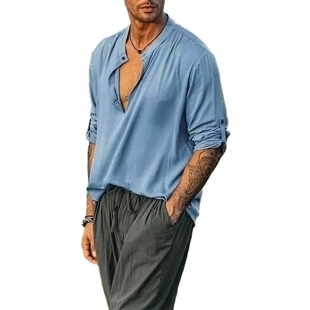 Faithtur Men's Casual Henley Shirt, Solid Color Short Sleeve Button-Down Loose Tops Summer Daily T-Shirts