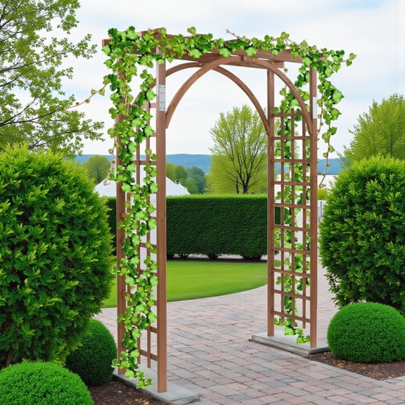 Tcbosik 7FT Flat-Top Wooden Garden Arch, Outdoor Fir Wood Trellis Arbor for Climbing Plants, Roses & Vines, Weather-Resistant Yard Arbor, Dark Brown