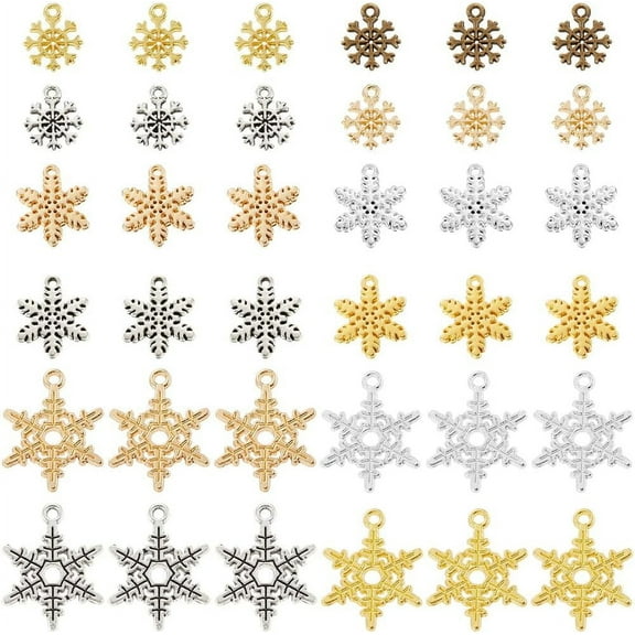 1 Box 120Pcs 12 Styles Snowflake Charm Christmas Alloy Charms Bulk Assorted Silver Golden Winter Holiday Xmas Snowflakes Dangle Charm for Jewelry Making Charms Earring DIY Crafts Colorful