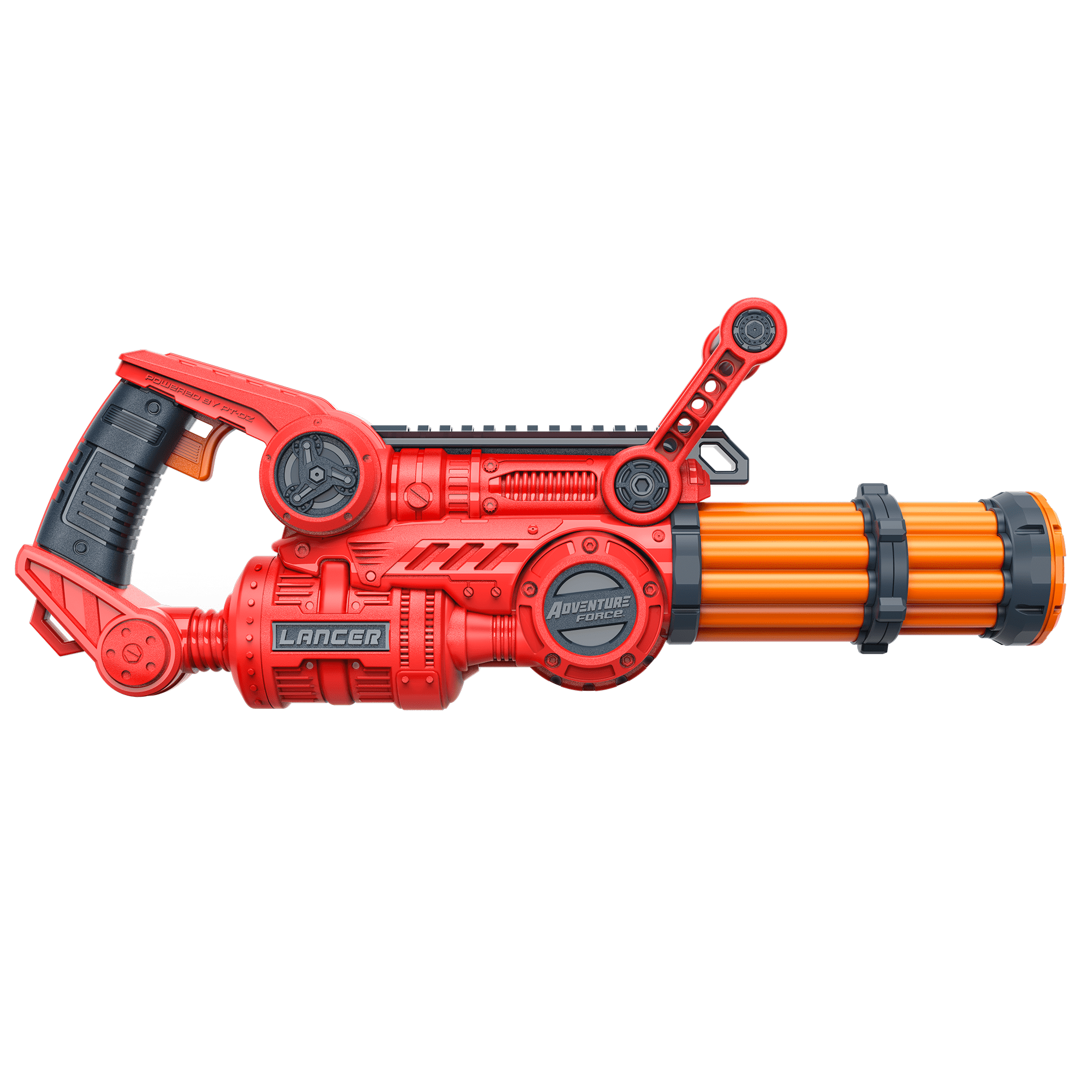 Adventure Force Lancer Pump-Action Manual Gatling Blaster, Rotating Barrel, Slamfire Power, 10 Waffle Tip Darts Compatible with Most Standard Full-Length NERF Elite and XShot Dart