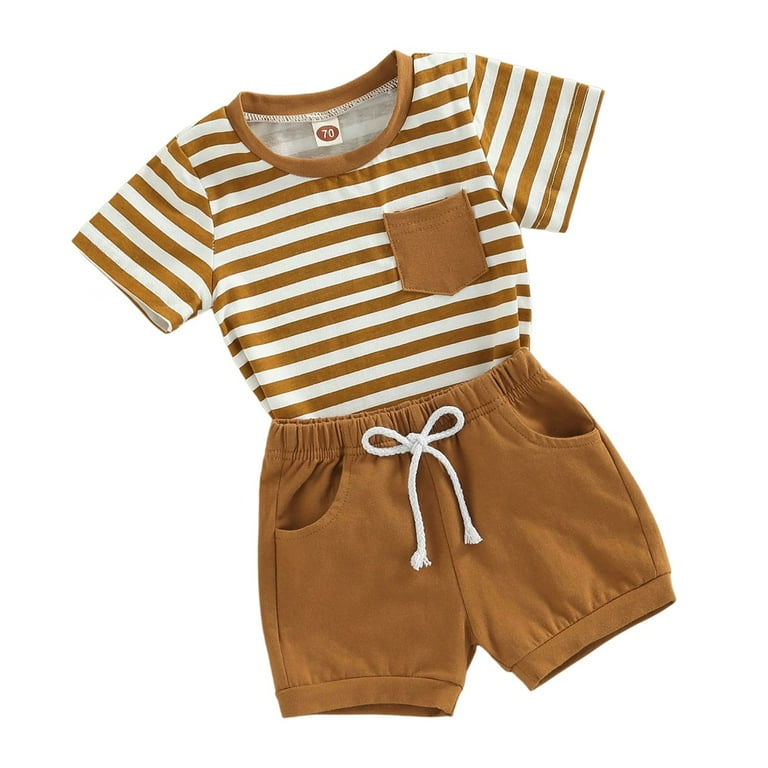 Magrit Short Set Milk　2-3y Huesdet Toddler Boy's 2 Piece Outfits Linen Set Striped