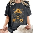 thumbnail image 6 of gbyLJF Summer Short Sleeve Tops for Women 2024 Crew Neck Drop Shoulder Sleeve T Shirt Oversized Loose Cotton Print Tee Dark Gray XL, 6 of 6
