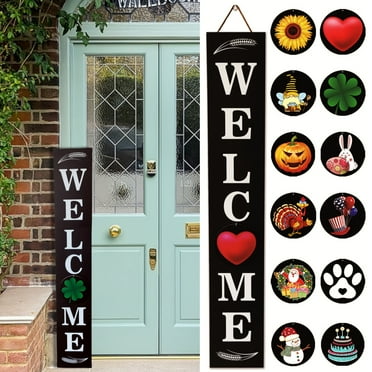 Vertical Welcome Sign for Front Door Porch Standing with 12 Seasonal Signs 47 Inch Tall