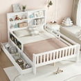 thumbnail image 3 of Mintazer Full Kids Platform Bed with Storage Headboard Shelves and Chalkboard, Wood Slat Support Storage Bed with 2 Drawers & Satety Fence for Boys Girls, White, 3 of 18
