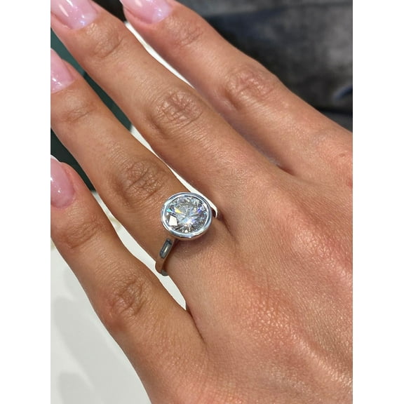 2 Ct Round Cut Lab-Created Moissanite 14K White Gold Plated Bezel Set Engagement Ring