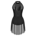 thumbnail image 4 of TiaoBug Figure Skating Dress for Women Ballet Lyrical Dance Dress Flower Applique Gymnastics Leotard Dancewear Black XL, 4 of 5