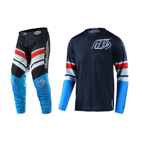 Troy Lee Designs 2022 GP Air Jersey and Pant Combo Warped Blue/Red (Jersey Medium / Pant W30)