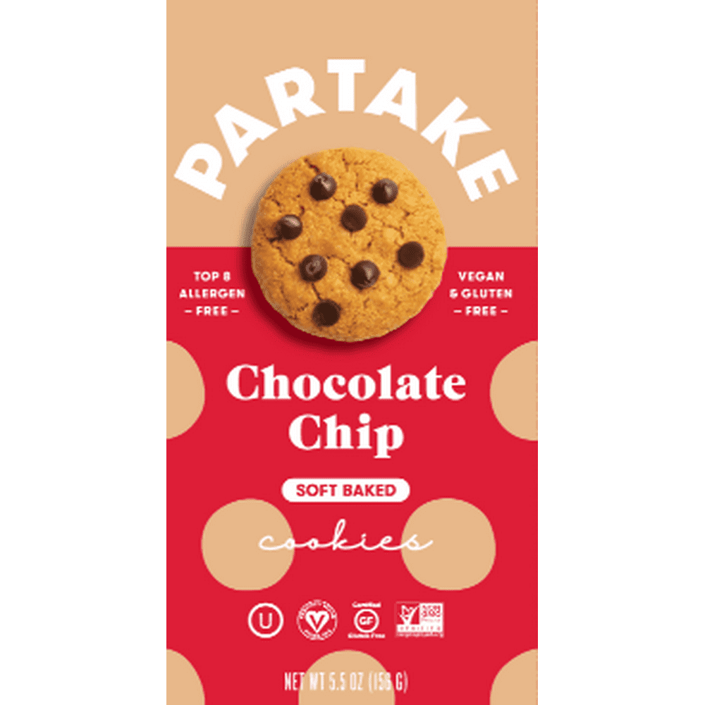 (6 Pack) Partake Foods, Soft Baked Chocolate Chip Cookies, Allergy