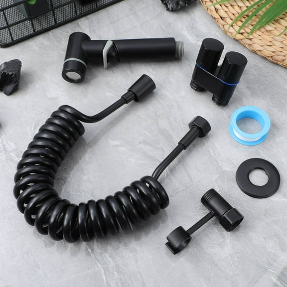 WRITWAA Handheld Bidet Sprayer Holder Black ABS Plastic Wall Mount Bathroom Accessory Set