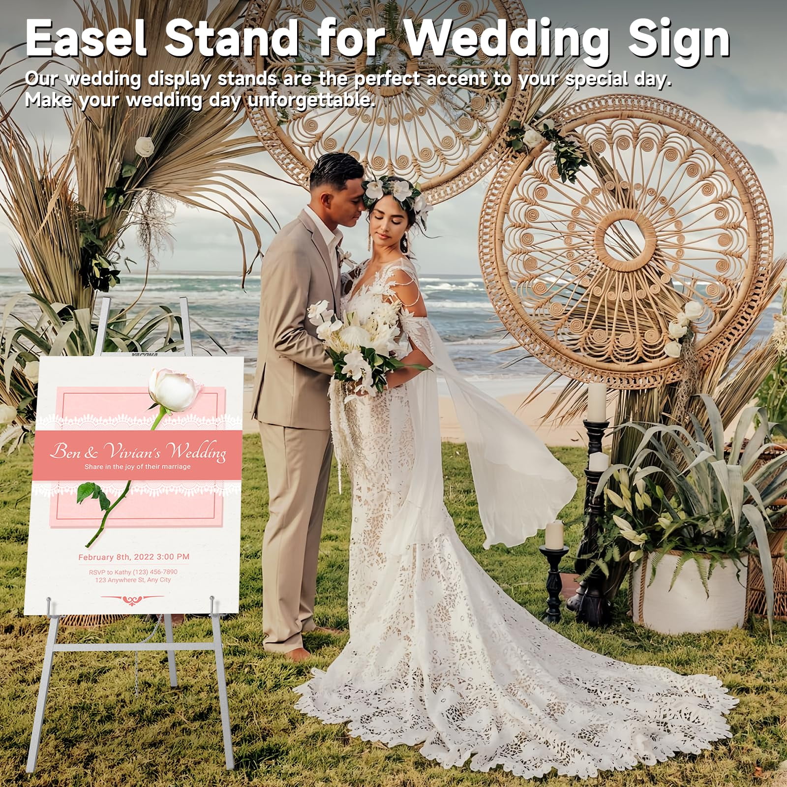 Yacona Easel Stand for Sign, Adjustable Metal Easels for Display with Adjustment Chain, Heavy Duty Poster Stand, for Wedding Sign, Poster, Painting, Displays, Sliver