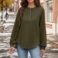 thumbnail image 5 of Women's Fashion Women's Lightweight Long Sleeve Pullover With Pockets Preppy Graphic Hoodie, Solid Color Fall Winter Sweatshirt with Button Details for Stylish Outfits,Army Green,L, 5 of 7
