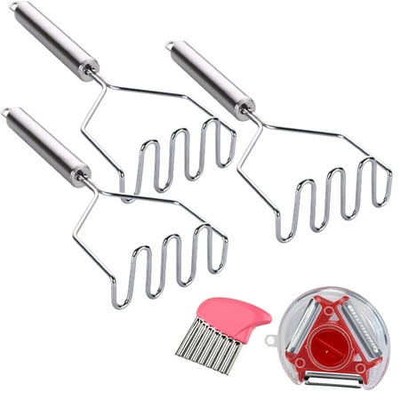 

3PCS Easy Clean Stainless Steel Potato Masher for Mashed Potatoes Sweet Potatoes Vegetables Baby Food and Dishwasher Safe+2 Accessories