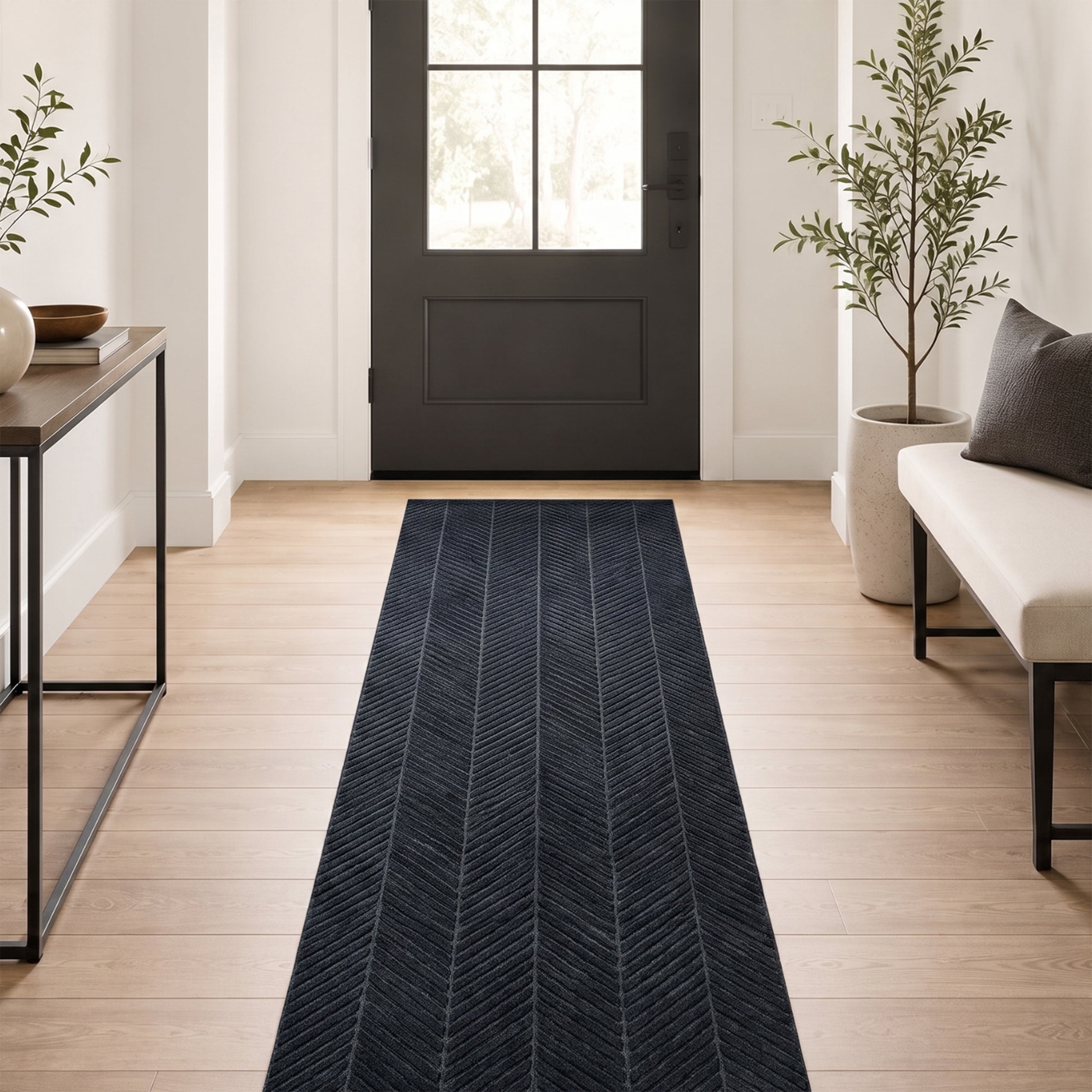 Ottomanson 2'7" x 3' Heavy Duty Commercial Entryway Rug, Waterproof Non-Slip Door Mat, Dirt Trapper, Black